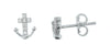 White Gold Cubic Zirconia Stud Earrings Cross Anchor