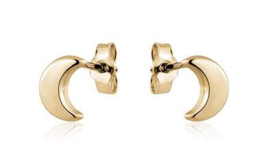 Yellow Gold Moon Stud Earrings.