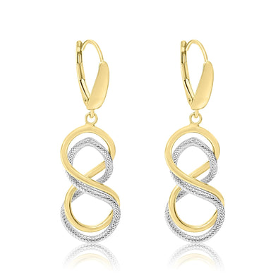 Yellow Gold Infinity Lever Back Earrings.