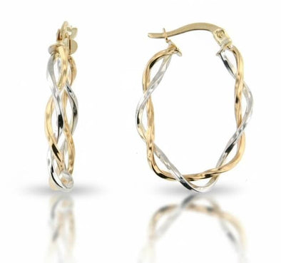Two Tone Twisted Hoop Earrings.