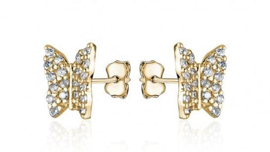 Yellow Gold Cubic Zirconia Butterfly Stud Earrings.
