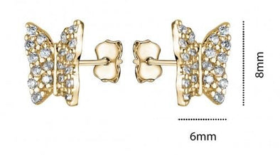 Yellow Gold Cubic Zirconia Butterfly Stud Earrings.