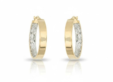 Two Tone Diamond Cut Hoop Earrings.