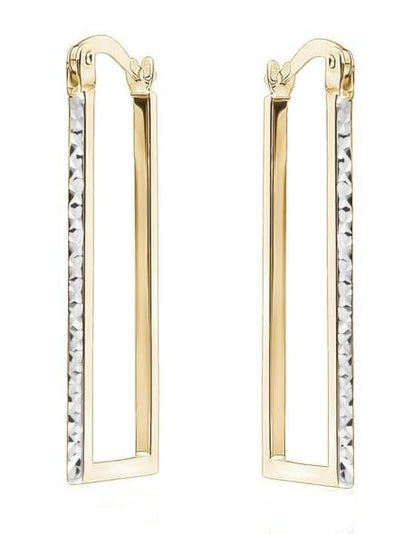 Two Tone Diamond Cut Rectangle Hoop Earrings.