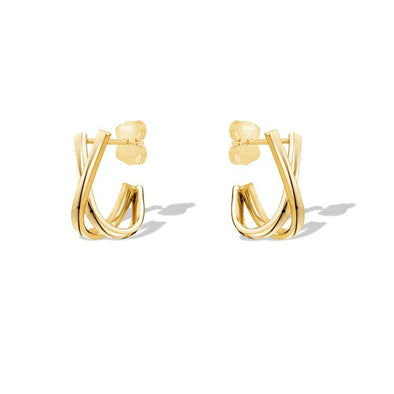 Yellow Gold "X" Drop Stud Earrings.