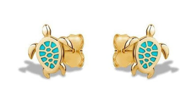 Yellow Gold Turquoise Turtle Stud Earrings.