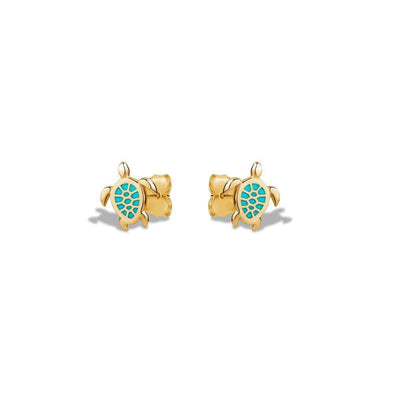 Yellow Gold Turquoise Turtle Stud Earrings.