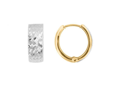 Two Tone Diamond Cut Huggie Earrings.