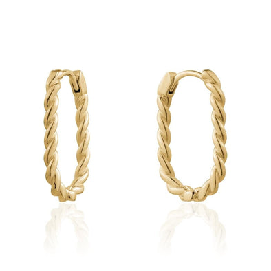 Yellow Gold Oval Rope Huggie Earrings.