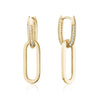 Yellow Gold Cubic Zirconia Paperclip Huggie Earrings.