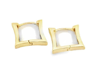 Yellow Gold Concave Square Huggie Earrings.