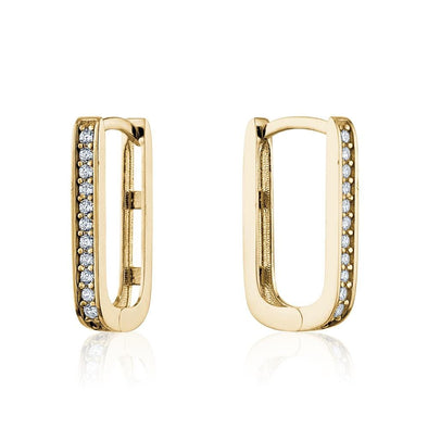 Yellow Gold Cubic Zirconia Rectangle Huggie Earrings.