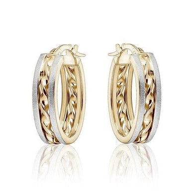 Two Tone Rope Centre With Brushed Edge Hoop Earrings.