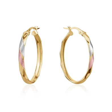 Tri-Gold Oval Hoop Earrings.