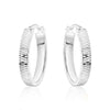 White Gold Diamond Cut Flat Tube Hoop Earrings.