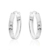 White Gold Diamond Cut Flat Tube Hoop Earrings.