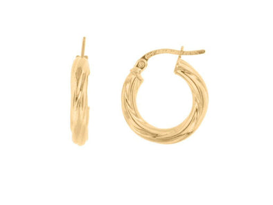 Yellow Gold 15MM Twist Hoop Earrings.