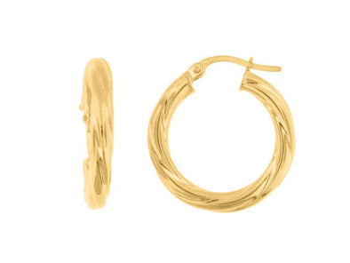 Yellow Gold 20MM Twist Hoop Earrings.