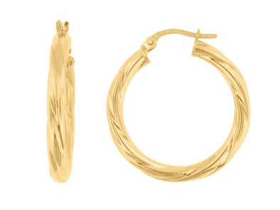 Yellow Gold 25MM Twist Hoop Earrings.