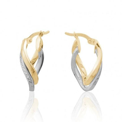 Two Tone Oval Twist D/C Hoop Earrings.
