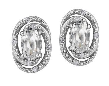 Sterling Silver White Topaz, Diamond Stud Earrings.