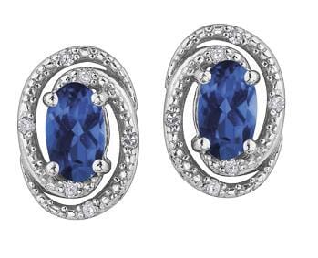 Sterling Silver Blue Sapphire, Diamond Stud Earrings.