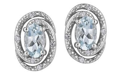 Sterling Silver Aquamarine, Diamond Stud Earrings.