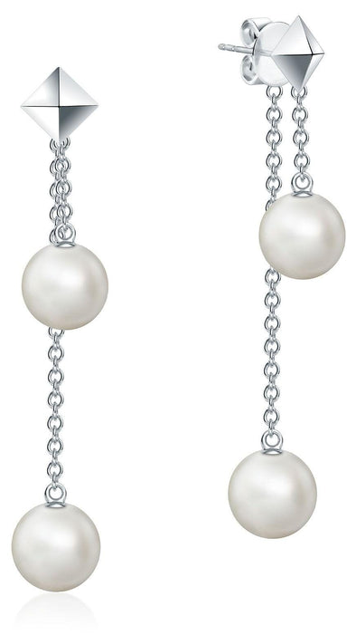 Sterling Silver Pearl Double Drop Earrings