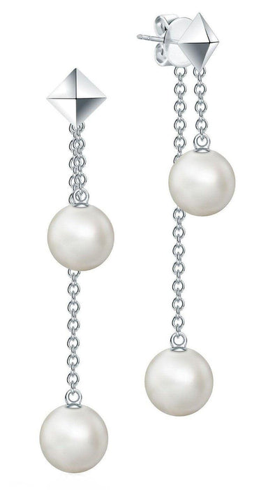 Sterling Silver Pearl Double Drop Earrings
