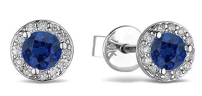 Sterling Silver Blue Sapphire, Canadian Diamond Stud Earrings