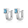 Sterling Silver Lab Created Blue Topaz, Lab Grown Diamond Hoop Earrings