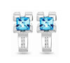 Sterling Silver Lab Created Blue Topaz, Lab Grown Diamond Hoop Earrings
