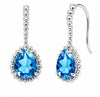 Sterling Silver Lab Created Blue Topaz Beaded Shepherd Hook Earrings.
