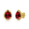 Yellow Gold Vermeil Lab Created Garnet Beaded Stud Earrings.