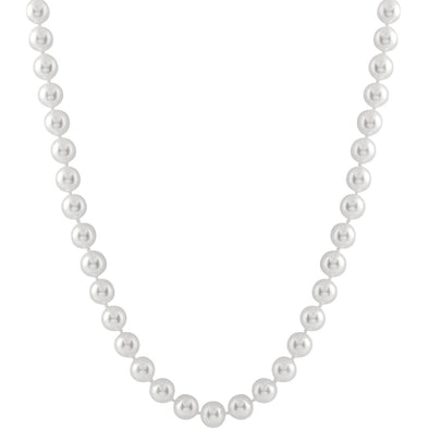 Cultured Akoya Pearl Necklace. 6.5 - 7.0mm Pearls. 18 Inch Knotted Strand. Yellow Gold Oyster Clasp.