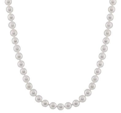 Cultured Akoya Pearl Necklace.6.5 - 7.0mm Pearls.18 Inch Knotted Strand., Yellow Gold Clasp.