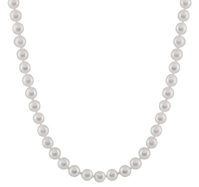 Cultured Akoya Pearl Necklace.6.5 - 7.0mm Pearls.18 Inch Knotted Strand., Yellow Gold Clasp.