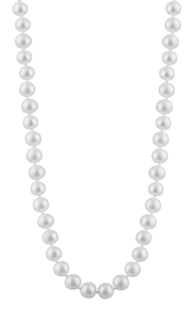 Cultured Akoya Pearl Necklace. 7.0 - 7.5mm Pearls. 18 Inch Knotted Strand., Yellow Gold Clasp.