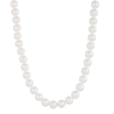 Cultured Freshwater Pearl Necklace. 8.0 - 8.5mm Pearls. 18 Inch Knotted Strand., Yellow Gold Clasp.