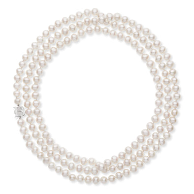 Cultured Freshwater Pearl Necklace. 7.5 - 8.0mm Pearls. 60 Inch Knotted Strand.