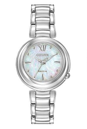 Citizen Ladies Stainless Steel Bracelet Sapphire Crystal, 50m 5ATM Water Resistant, Mother of Pearl Dial Eco-Drive Watch