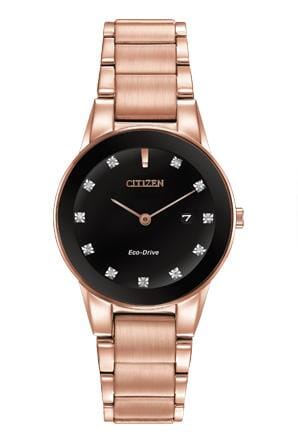 Citizen Ladies Rose Gold Tone, Stainless Steel Bracelet Diamond Dial, Date Only Eco-Drive Watch