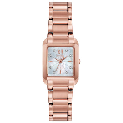 Citizen Ladies Rose Gold Tone Swarovski Crystal, Sapphire Crystal, 50m 5ATM Water Resistant, Mother of Pearl Dial Eco-Drive Watch -