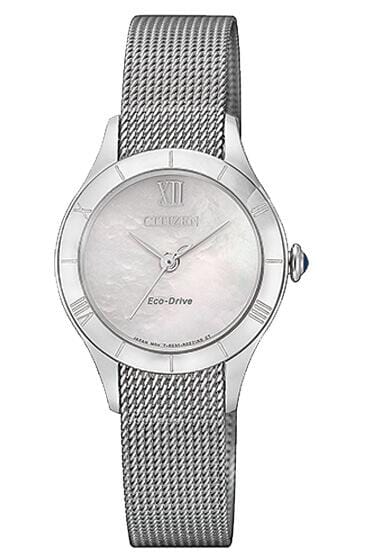 Citizen Ladies Silver Tone, Mesh Band Sapphire Crystal, 50m 5ATM Water Resistant, Mother of Pearl Dial Eco-Drive Watch -