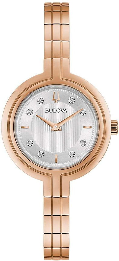 Bulova Ladies Rose Gold Tone Diamond Dial Quartz Watch -