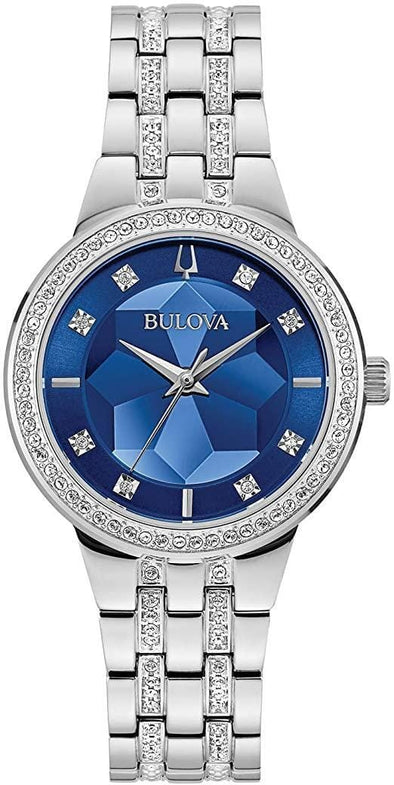 Bulova Ladies Silver Tone Swarovski Crystal Quartz Watch -