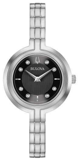 Bulova Ladies Silver Tone, Stainless Steel Bracelet Diamond Dial Quartz Watch -