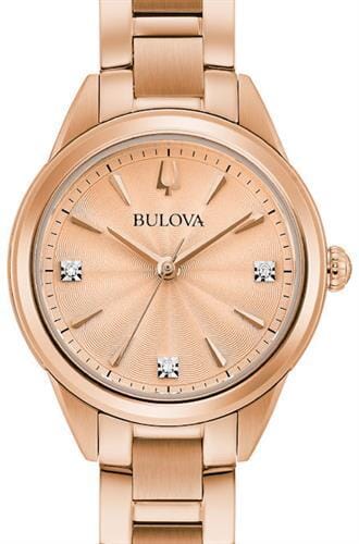 Bulova Ladies Rose Gold Tone Diamond Dial Quartz Watch -