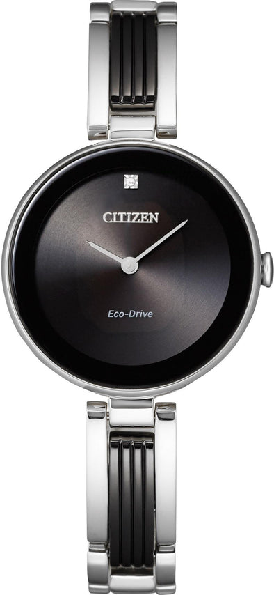 Citizen Ladies Silver Tone, Stainless Steel Bracelet Swarovski Crystal, Bangle Eco-Drive Watch -