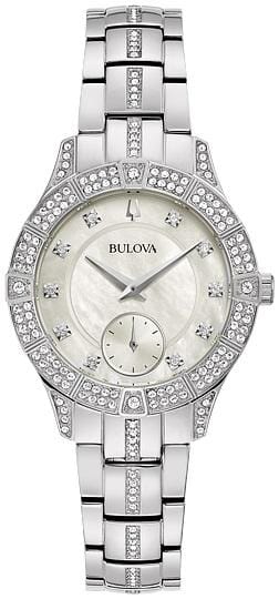 Bulova Ladies Silver Tone, Stainless Steel Bracelet Swarovski Crystal, 30m 3ATM Water Resistant Quartz Watch -